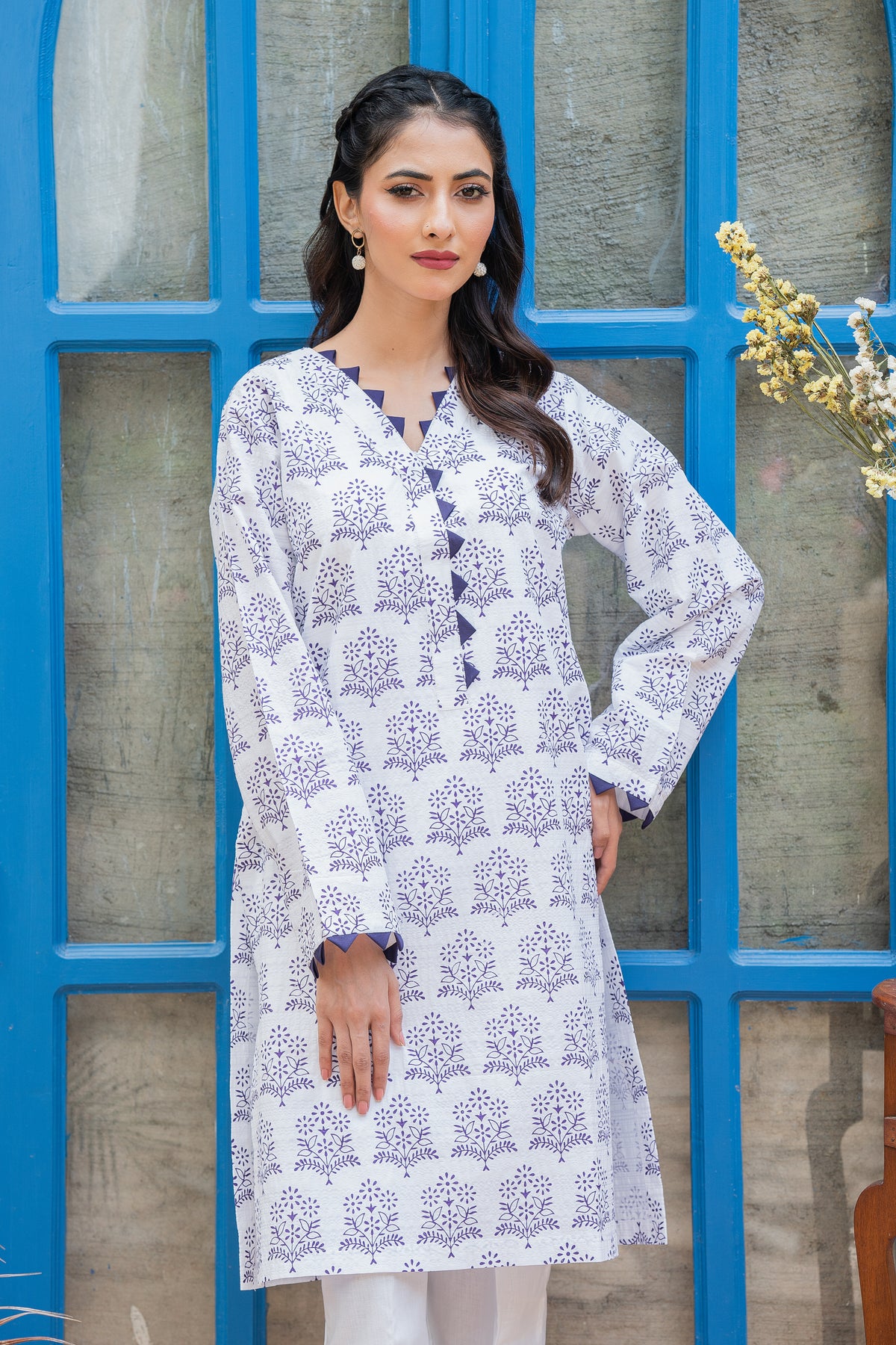 Jahan Ara - Lilac White (Stitched-Kurti)