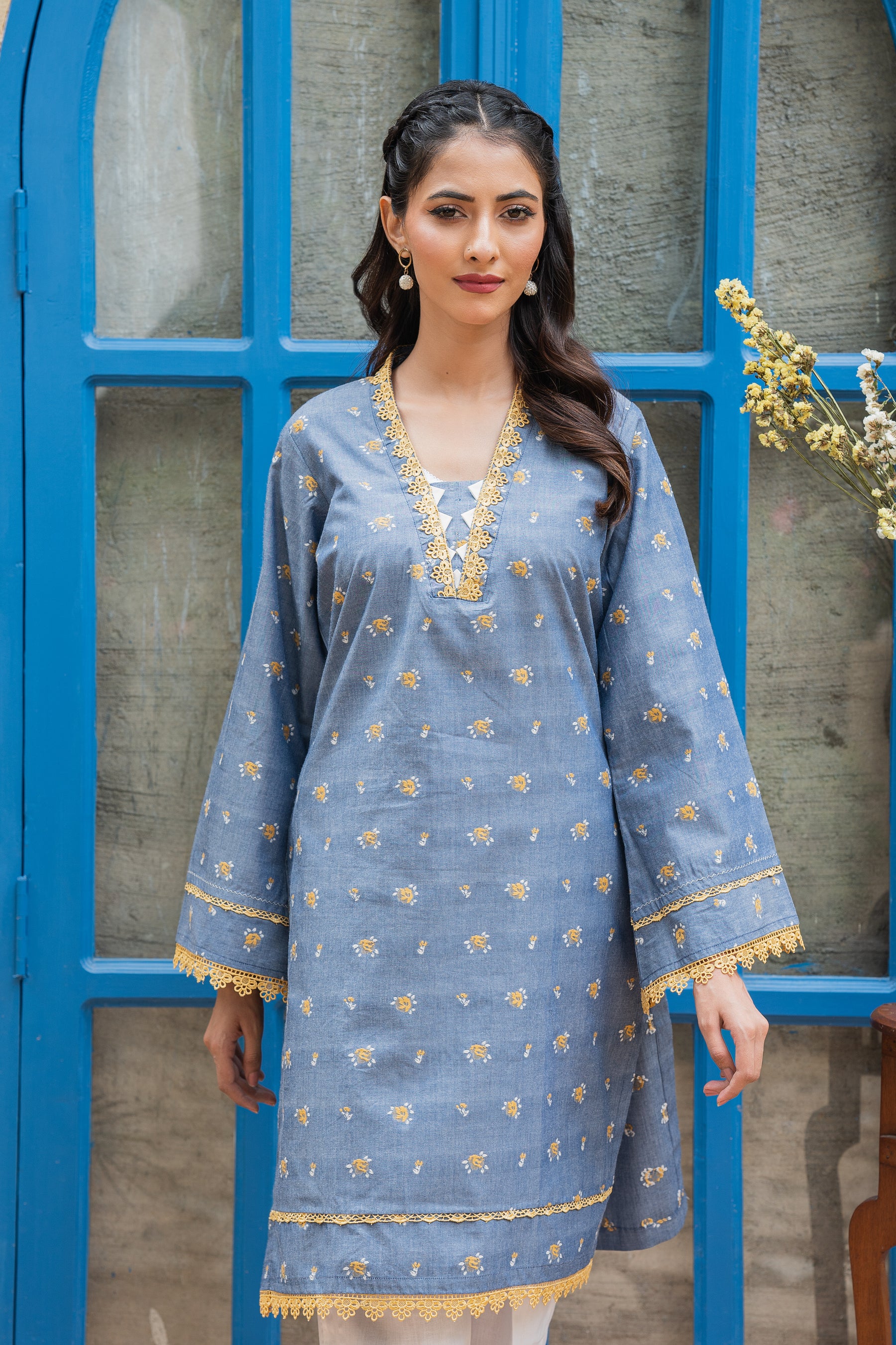 Jahan Ara - Special Cyan Blue (2pcs Stitched-Kurti)