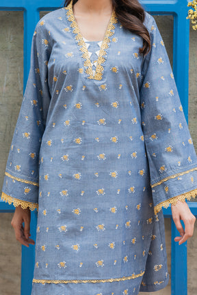 Jahan Ara - Special Cyan Blue (2pcs Stitched-Kurti)