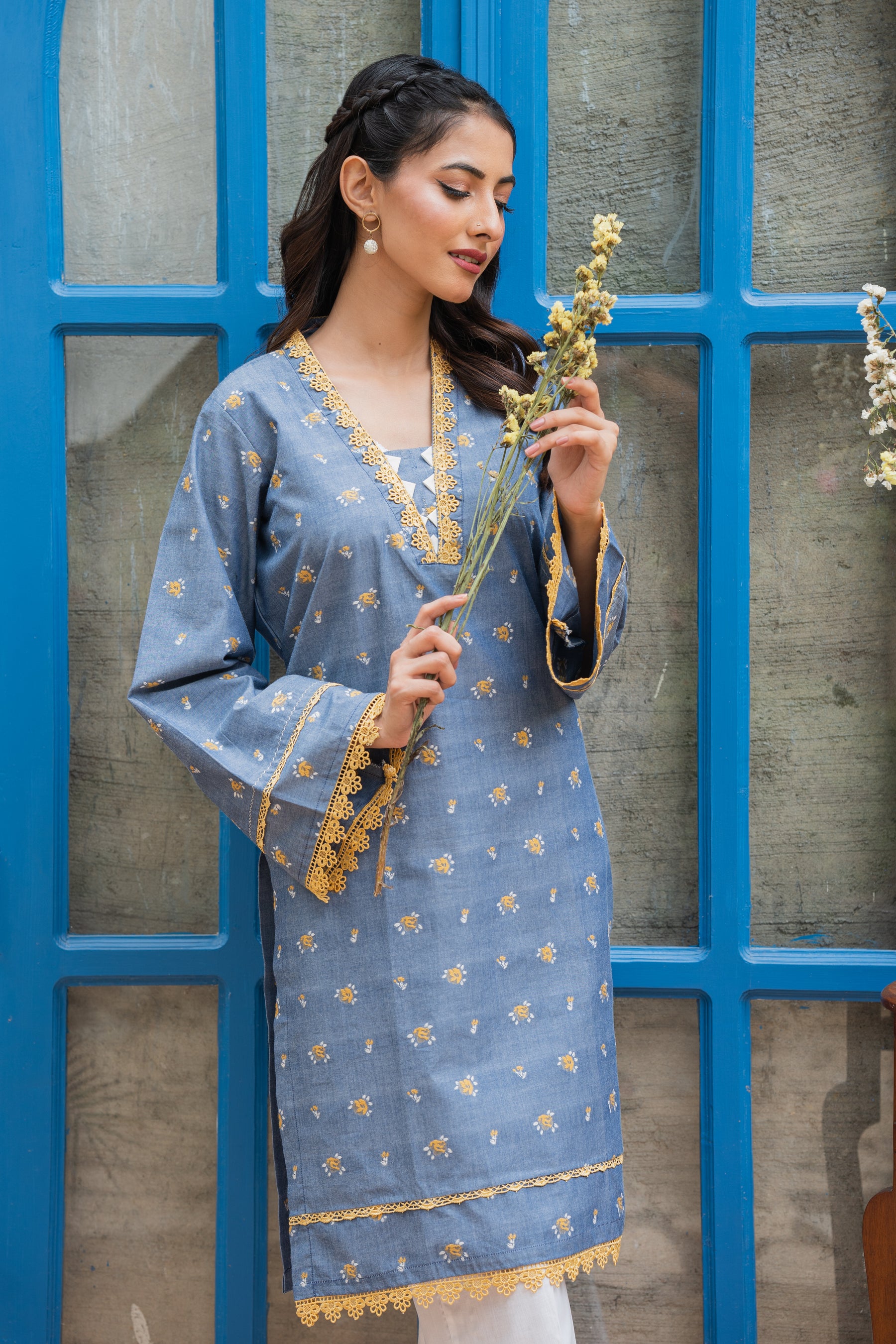 Jahan Ara - Special Cyan Blue (2pcs Stitched-Kurti)