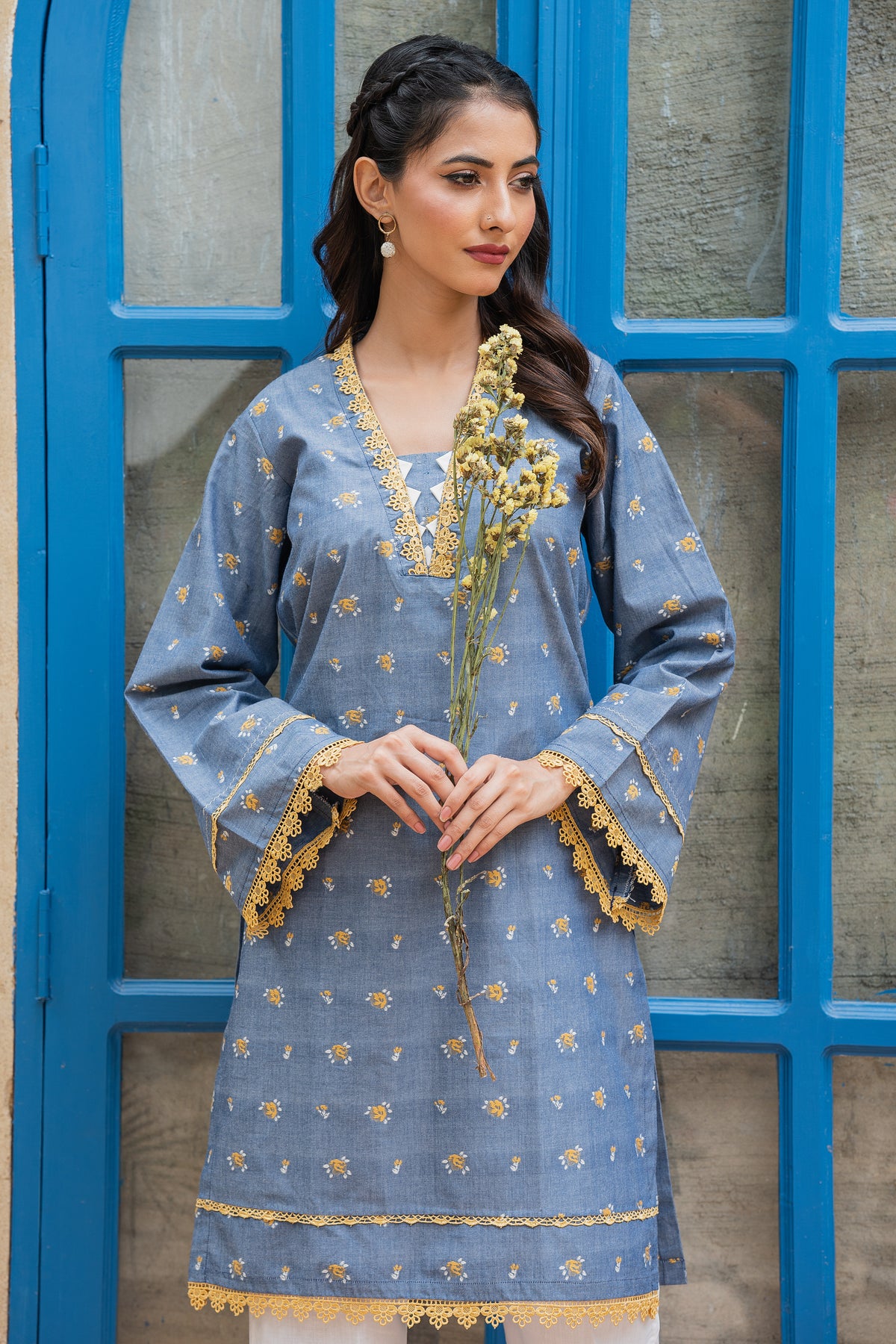 Jahan Ara - Special Cyan Blue (2pcs Stitched-Kurti)